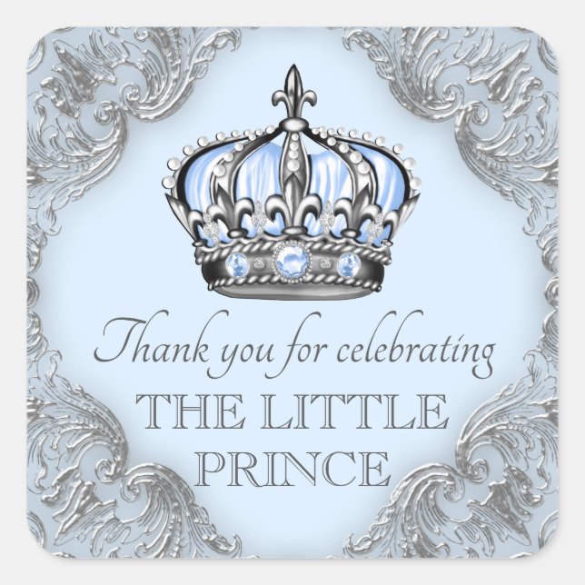 Stickers Baby shower Bébé bleu Argent Prince (Devant)
