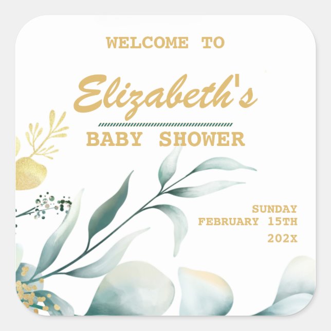 Stickers Baby shower blanc et vert élégant (Devant)