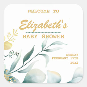 Stickers Baby shower blanc et vert élégant