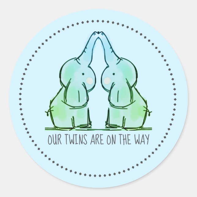 Stickers Baby shower bleu Eléphant Jumeaux (Devant)