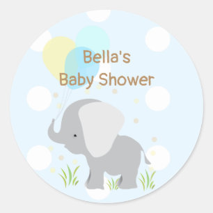 Stickers Baby shower bleu gris éléphant
