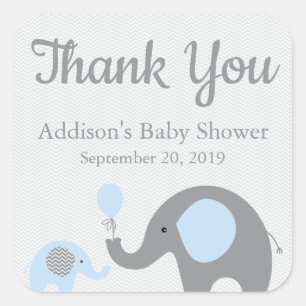 Stickers Baby shower Blue Elephant, Carré