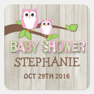 Stickers Baby shower Chouette blanche et rose