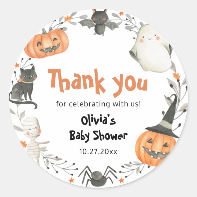 Stickers Baby shower Citrouille Little Boo Hallowe (Devant)