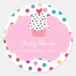 Stickers baby shower Cupcake Polka Dot Rose