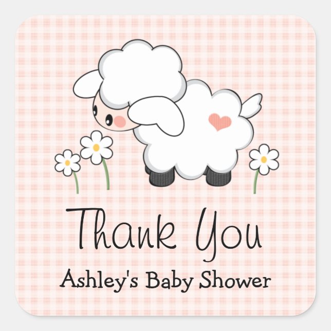 Stickers Baby shower d'agneau rose Étiquettes (Devant)