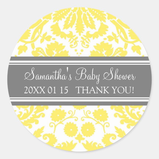 Stickers Baby shower damassé gris jaune Favoriser (Devant)