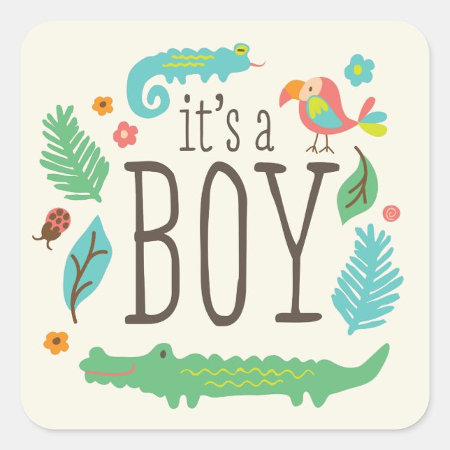 Stickers Baby shower dans la jungle - Garçon (Devant)