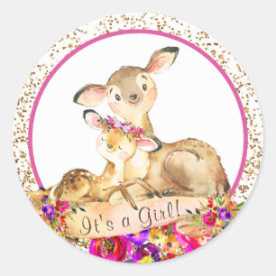 Stickers Baby shower de cerfs de Fille Woodland