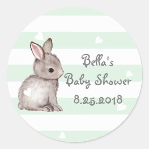 Stickers Baby shower de lapin de coeur à la menthe