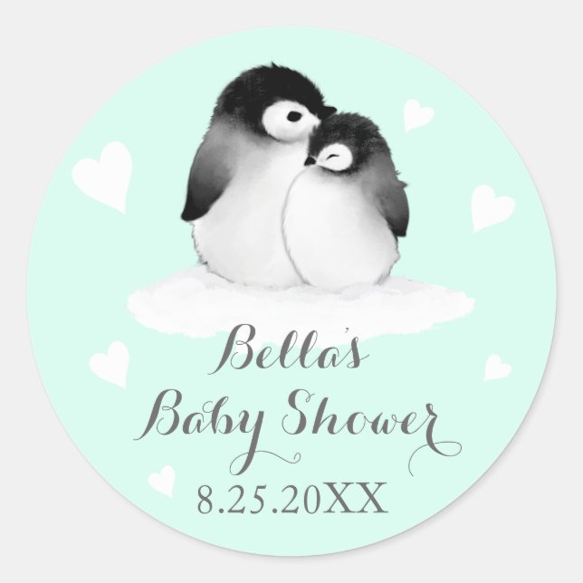 Stickers Baby shower de pingouins à menthe (Devant)