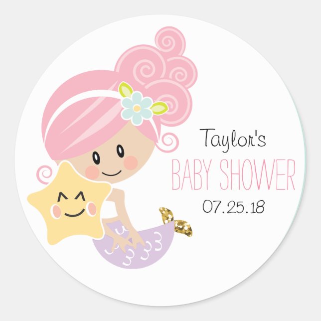 Stickers Baby shower de sirène de cheveux rose Pea (Devant)