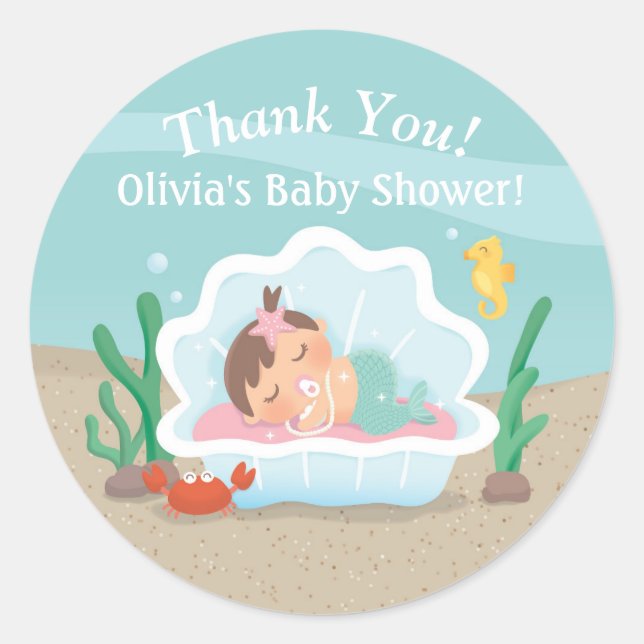 Stickers Baby shower de sirène de mer mignonne (Devant)