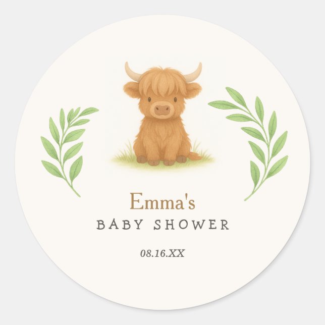 Stickers Baby shower de vache Highland (Devant)