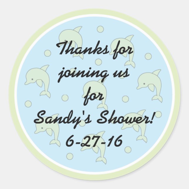 Stickers baby shower "Dolphins/Blue" 1 1/2" ou 3" (Devant)