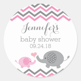 Stickers Baby shower éléphant | Chevron gris rose