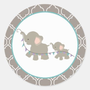 Stickers Baby shower éléphant - Lavande/Turquoise