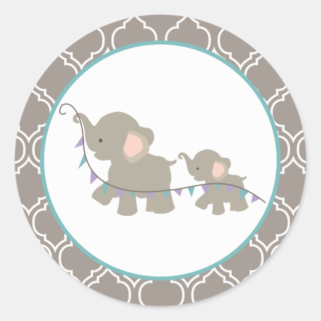 Stickers Baby shower éléphant - Lavande/Turquoise (Devant)