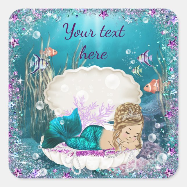 Stickers Baby shower fille mignonne sirène (Devant)