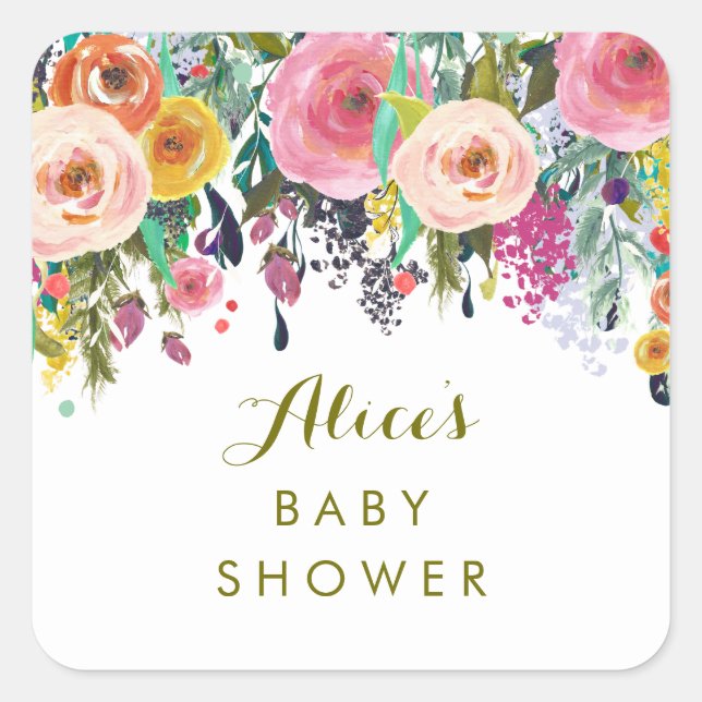Stickers Baby shower fleuri peint (Devant)