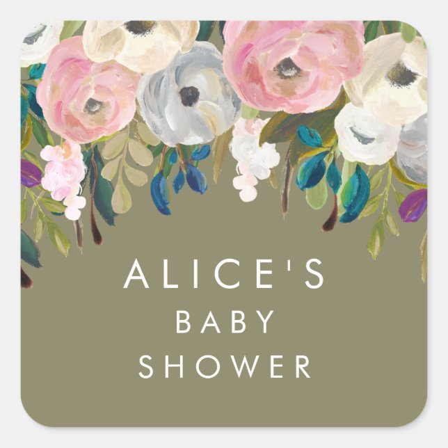 Stickers Baby shower fleuri peint (Devant)