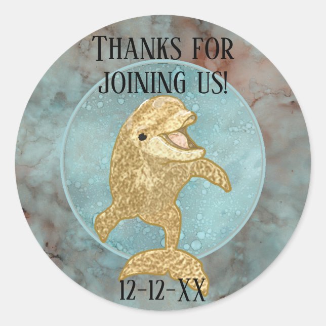 Stickers baby shower "Gold Baby Dolphin" (Devant)