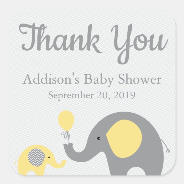 Stickers Baby shower jaune gris, Carré (Devant)