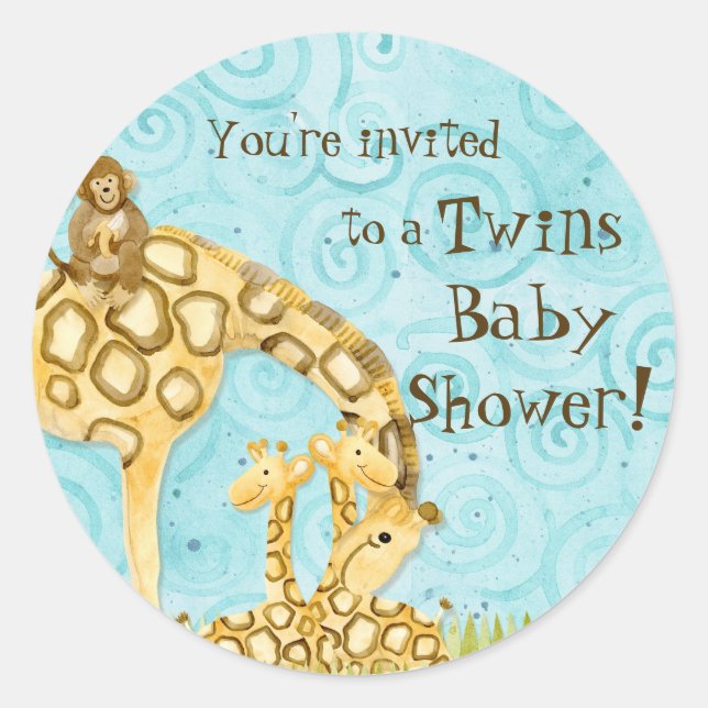 Stickers Baby shower Jungle, Twins - Blue (Devant)