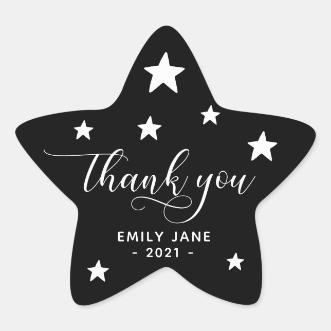 Stickers Baby shower Merci Stars | Noir (Devant)