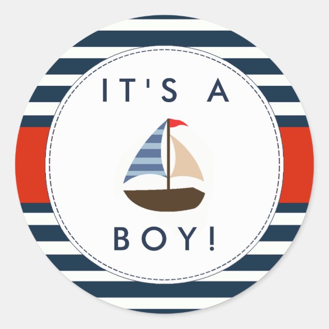 Stickers Baby shower nautique - C'est un garçon ! (Devant)
