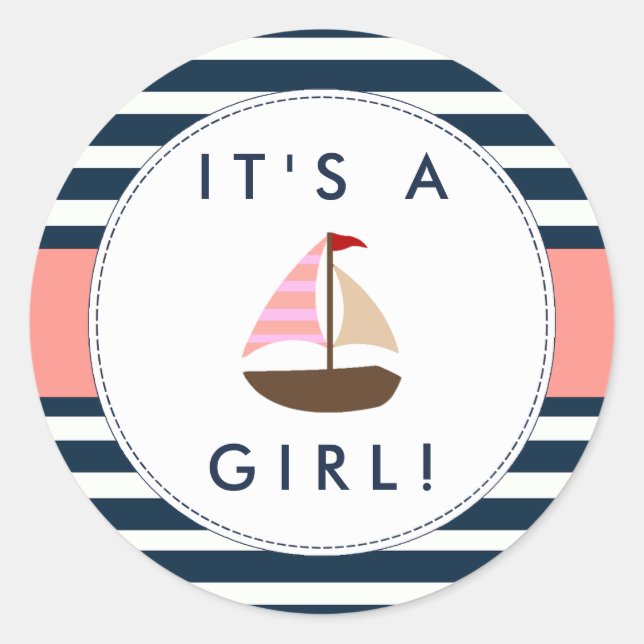 Stickers Baby shower nautique - C'est une fille ! (Devant)