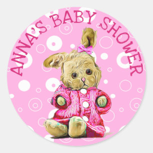 Stickers Baby shower personnalisé Lapin rose