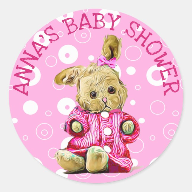 Stickers Baby shower personnalisé Lapin rose (Devant)