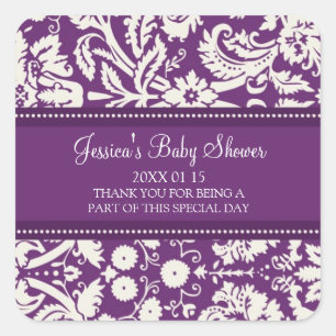 Stickers Baby shower Plum Damask Favoriser