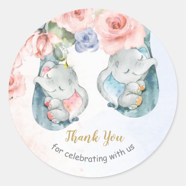 Stickers Baby shower rond Merci éléphant (Devant)