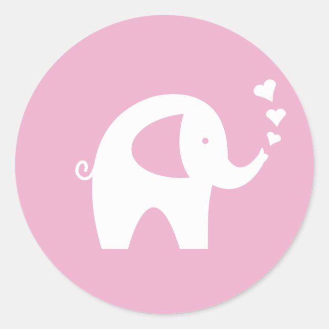 stickers baby shower rose avec un éléphant mignon (Devant)
