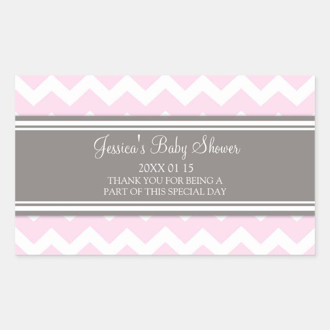 Stickers Baby shower rose Gris Chevron Favoriser l (Devant)
