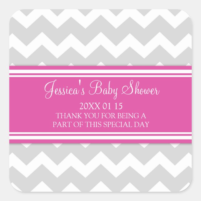 Stickers Baby shower rose Gris Chevron Favoriser l (Devant)