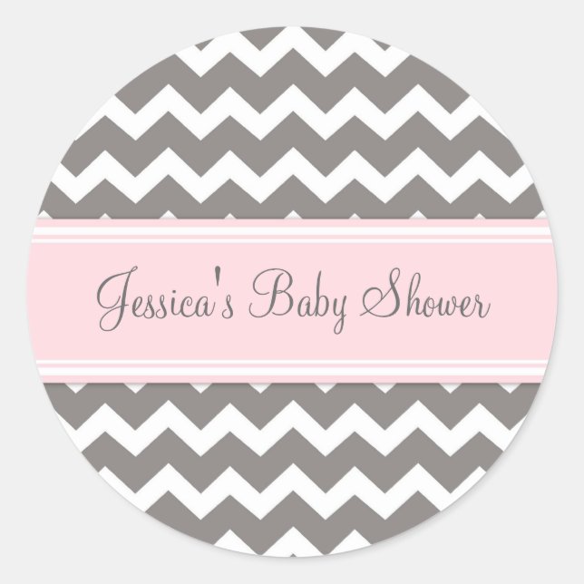 Stickers Baby shower rose Gris Chevron Favoriser l (Devant)