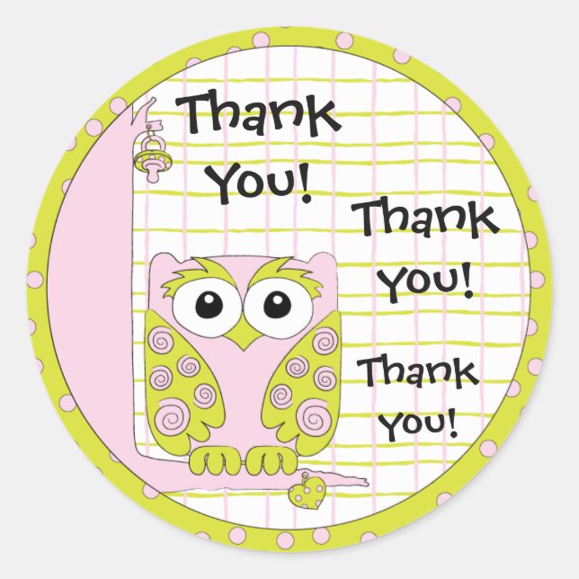 Stickers baby shower rose/hibou 1 1/2" ou 3" (Devant)