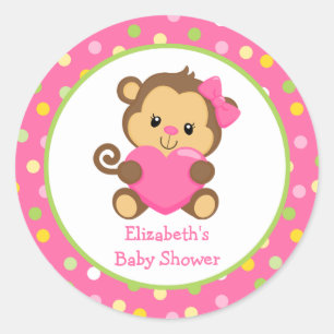 Stickers Baby shower singe, rose et vert