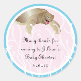 Stickers baby shower "Tortue/rose" 1 1/2" ou 3"