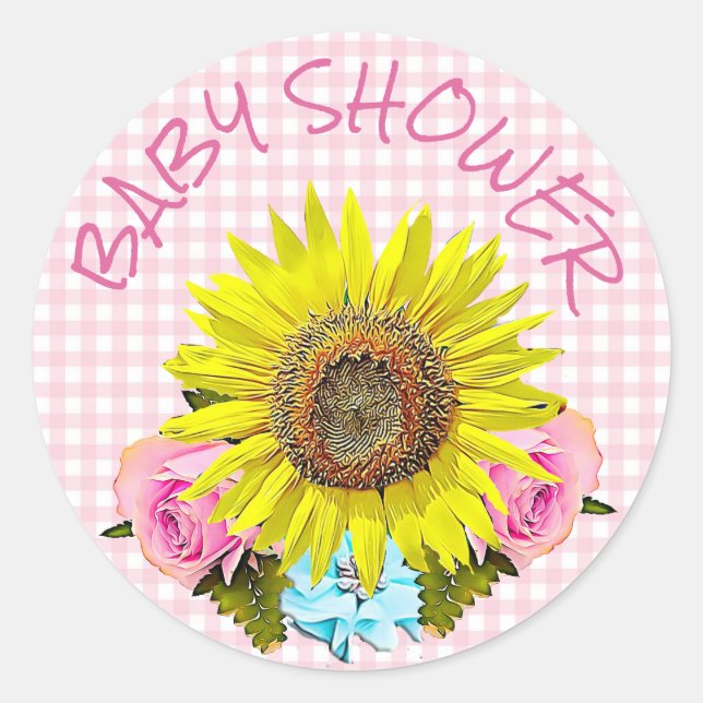 Stickers BABY SHOWER tournesol rose En vichy (Devant)