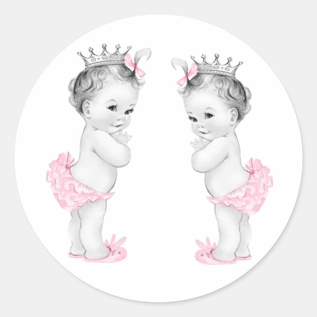 Stickers Baby shower Twin Girls Rose Princess (Devant)