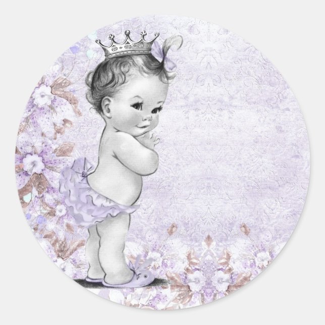 Stickers Baby shower vintage Lavender violet (Devant)