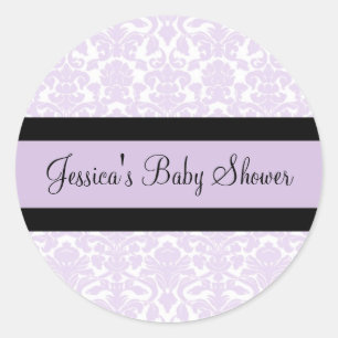 Stickers Baby shower Violet Damask Favoriser