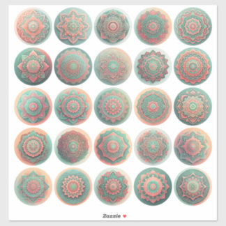 Stickers Bali Peach et Green Mandala Feuille de 25