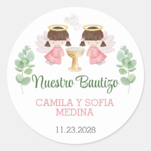 Stickers Baptême Deux Filles Bautizo Espagnol Espa