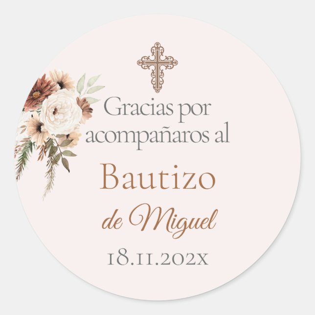 Stickers Baptême, Favoriser le Étiquette, en espag (Devant)