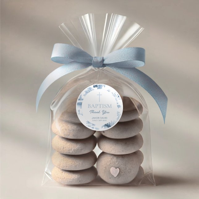 Stickers Baptême modifiable - Toile Vintage Bleue (Créateur téléchargé)